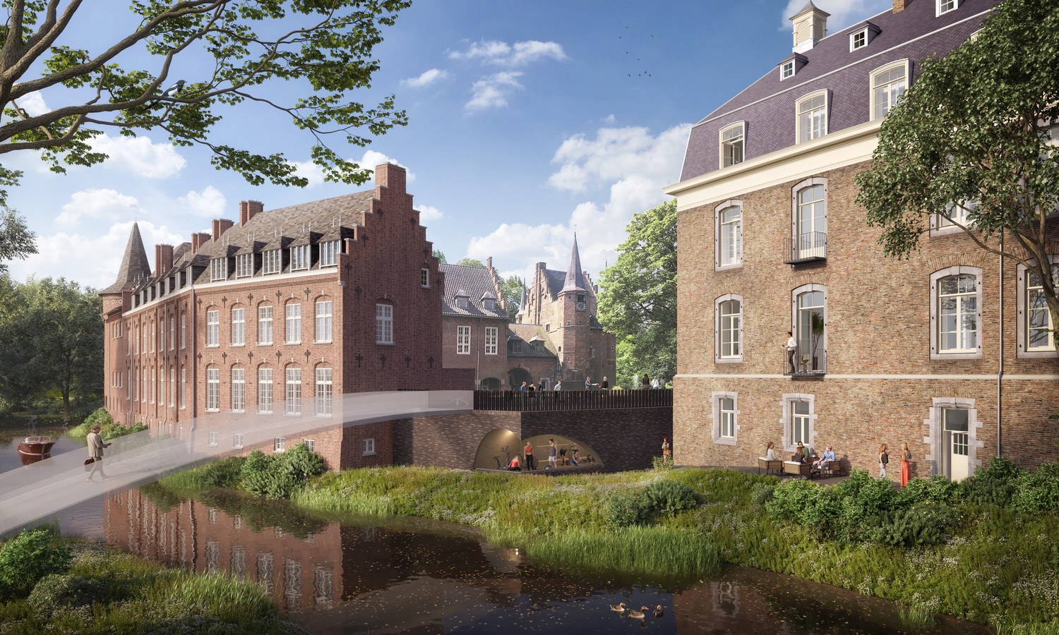 Impressie van het kasteel van Gemert en een brug over het water